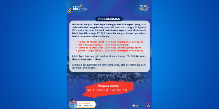 Libur Hari Raya Galungan dan Kuningan Agustus 2023